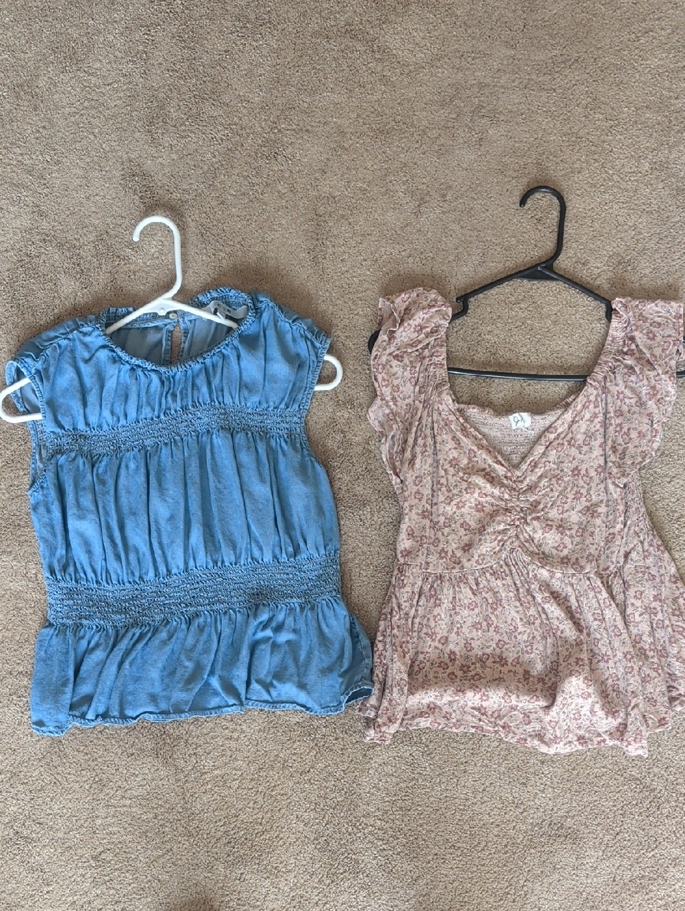 2 Women's Smocked/Peplum Style Blouses Size Small
